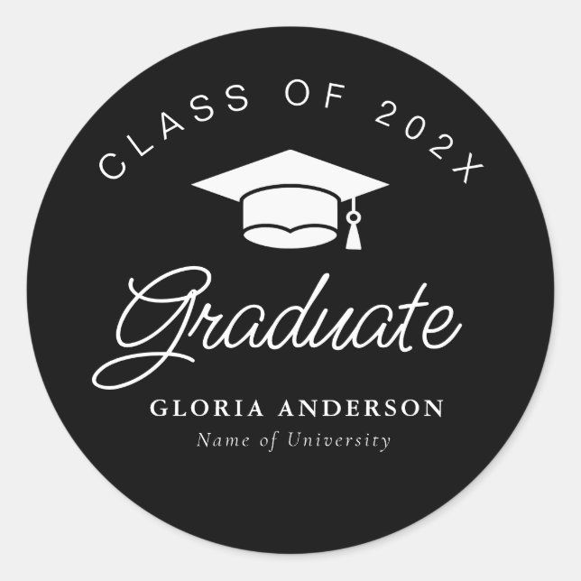 Adesivo graduação em preto de script branco (Frente)