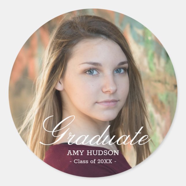 Adesivo Graduação em Script Branco Foto Personalizada (Frente)