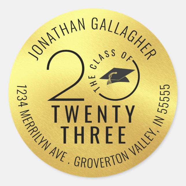 Adesivo Graduação Endereço Dourado preto metálico (Frente)