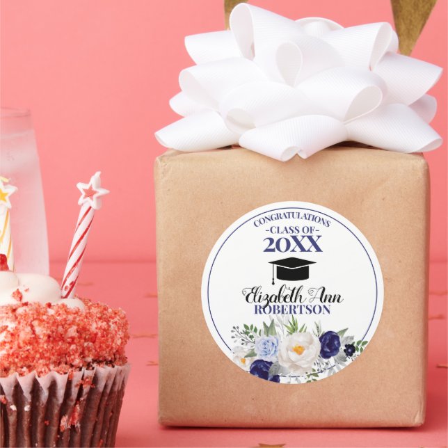 Adesivo Graduação Floral de marinho Azul-Aquarela (Festa)