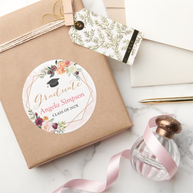 Adesivo Graduação Floral de Quadro Geométrico Obrigado (Presentear)