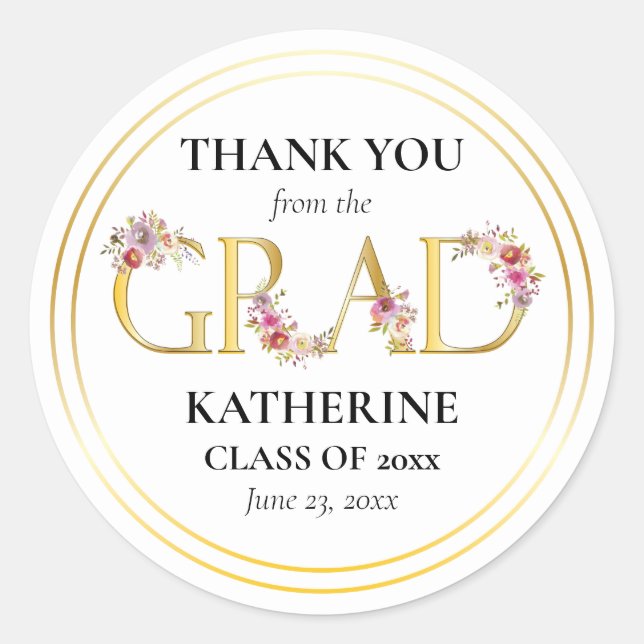 Adesivo Graduação Floral Formando Por Aquarela Obrigado (Frente)