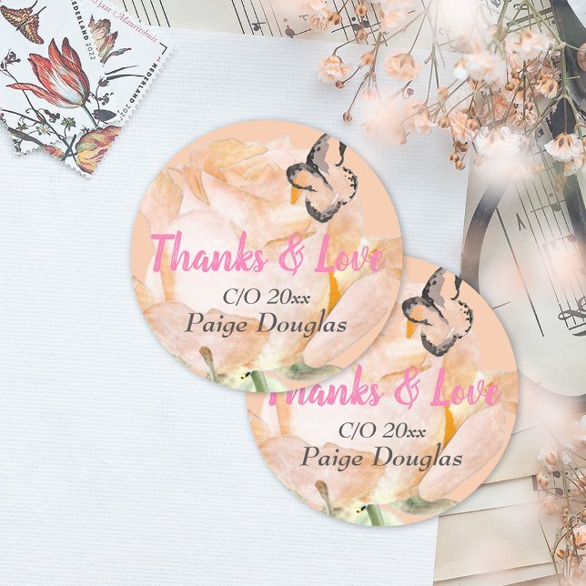 Adesivo Graduação Floral Rosa Obrigado (peach pink floral graduation sticker envelope seal label congratulations grad thank you party favor)