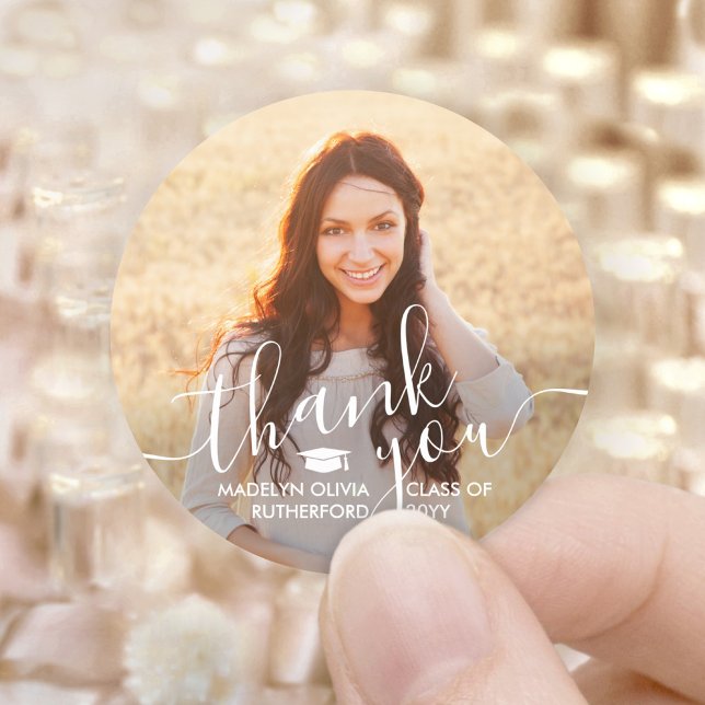 Adesivo Graduação Foto e Script Branco Elegante Obrigado (Criador carregado)