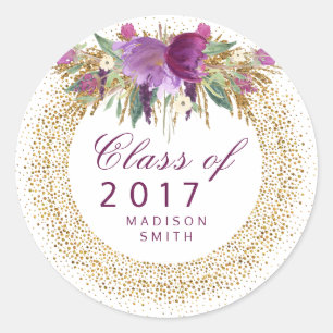 Adesivo Graduação Glitter Aquarela Flor Dourado Confetti