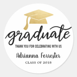 Adesivo Graduação Hat Faux Gold Foil Obrigado