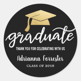 Adesivo Graduação Hat Faux Gold Foil Obrigado | Preto