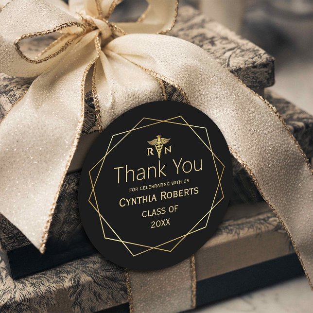 Adesivo Graduação Médica Romântica do Ornamentado Elegante (The Finishing Touch: Adding Elegance to Your Medical Graduation with Gold Thank You Stickers#nursing)