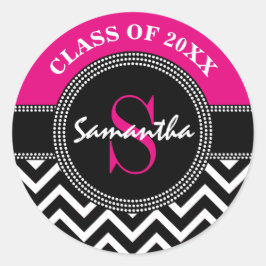 Adesivo Graduação Monograma Chevron Rosa Quente e Preto