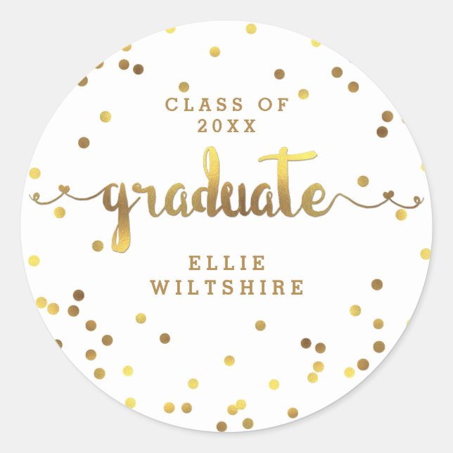 Adesivo Graduação Personalizada Faux Gold Foil Confetti (Frente)