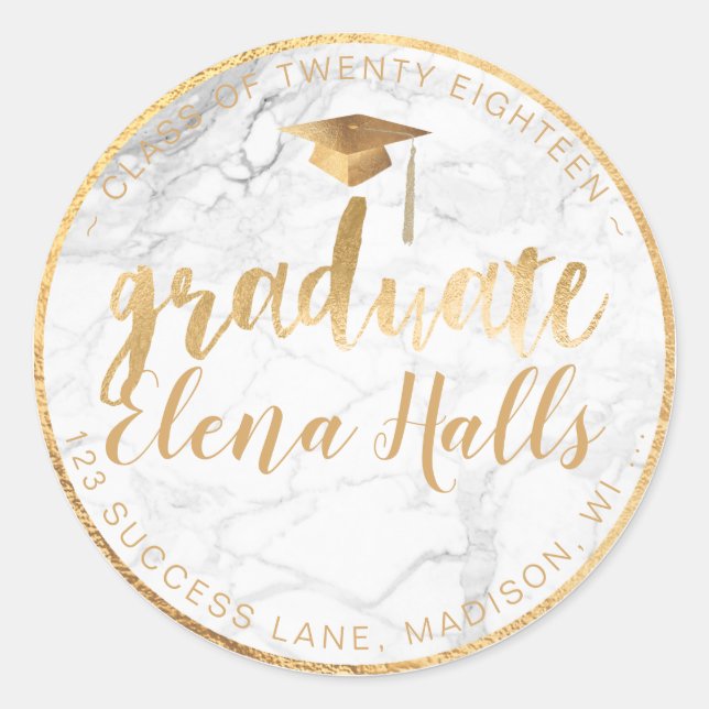 Adesivo Graduação PixDezines 2018/Marble+Faux Dourado (Frente)