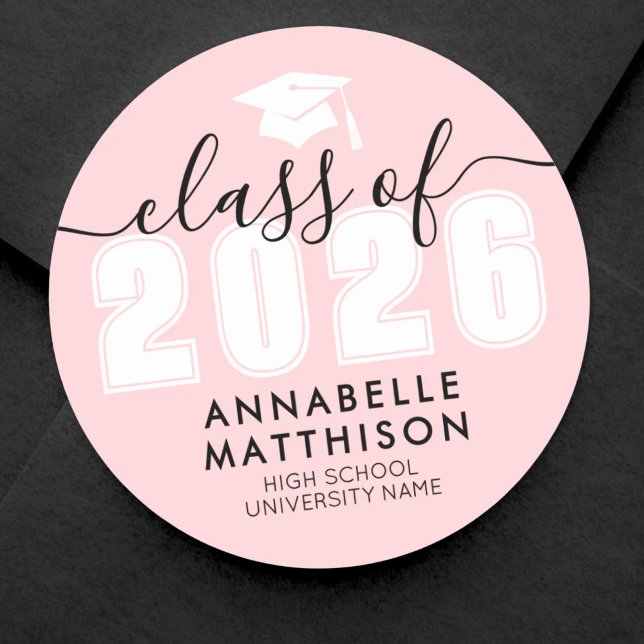 Adesivo Graduação Rosa (Graduate Modern Pink Graduation Classic Round Sticker )
