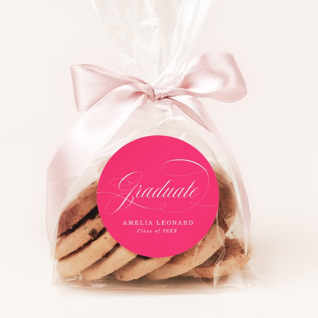 Adesivo Graduação Rosa Quente da Caligrafia Elegante (Criador carregado)