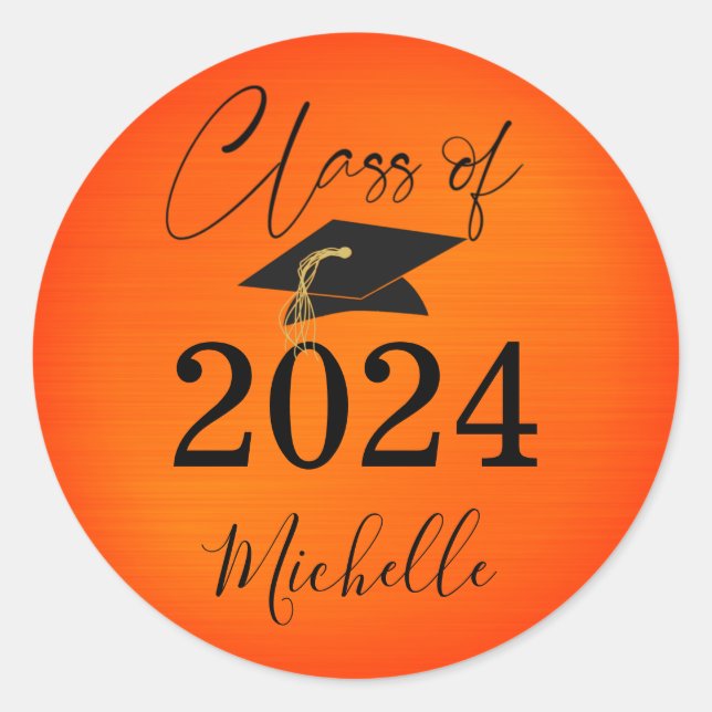 Adesivo Graduação Tampa Preta Laranja Script Faux Metálico (Frente)