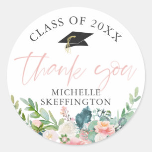 Adesivo Graduação Watercolor Blush Pink Floral Obrigado