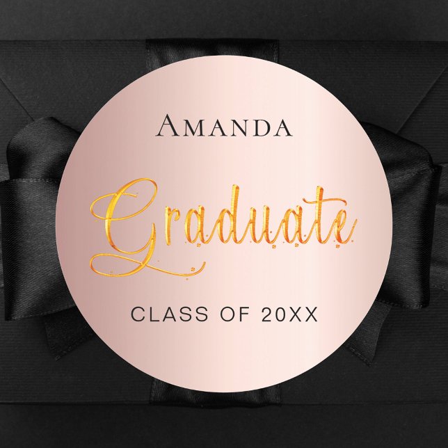 Adesivo Graduado elegante boné de nome em rosa dourado (Criador carregado)