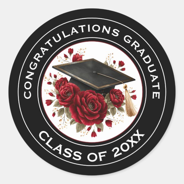 Adesivo Graduation Cap & Red Roses Class of 20XX  (Frente)