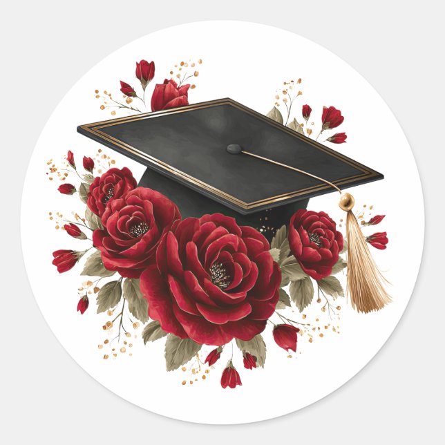 Adesivo Graduation Cap with Red Roses Celebration Design (Frente)