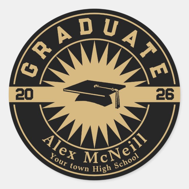 Adesivo Graduation Classic Gold & Black Template (Frente)