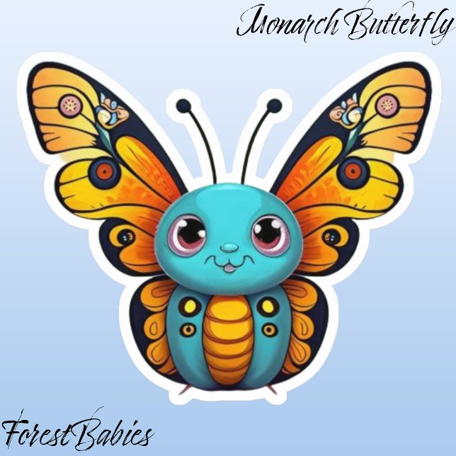 Adesivo Gráfico de Cartoon Whimsical Monarly Bonito (Monarch Butterfly ForestBabies Sticker)