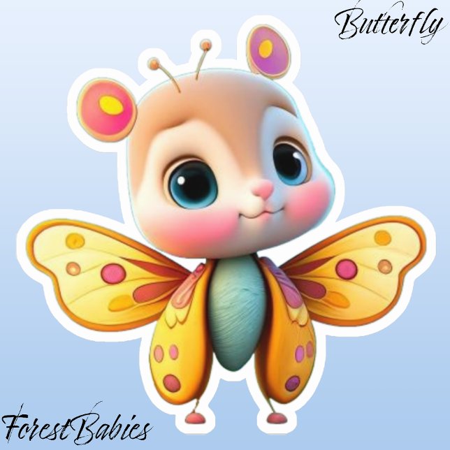 Adesivo Gráfico de Cartoons de Borboleta Única Gira (Butterfly ForestBabies Sticker)