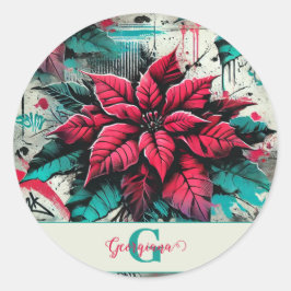 Adesivo Grafite Grungy Poinsettia Floral Personalizado