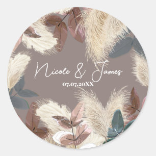 Adesivo Grama das Pampas & Folhas Terrosas Casamento Boêmi