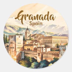 Adesivo Granada Espanha Alhambra Aquarela Viagem Vintage