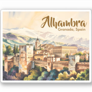 Adesivo Granada Espanha Alhambra Aquarela Viagem Vintage