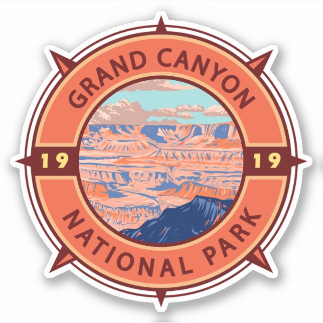 Adesivo Grand Canyon National Park Retro Compass Emblem (Frente)