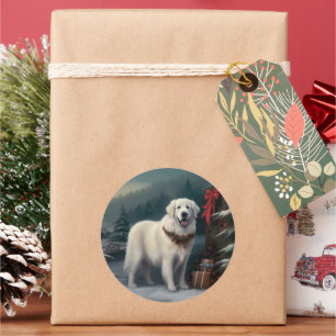 Adesivo Grande Cão Pirenéus na Neve de Natal