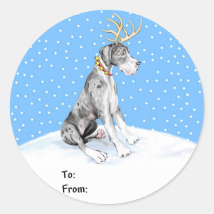 Adesivo Grande Dane Reindeer Natal Merle UC Dags de Presen