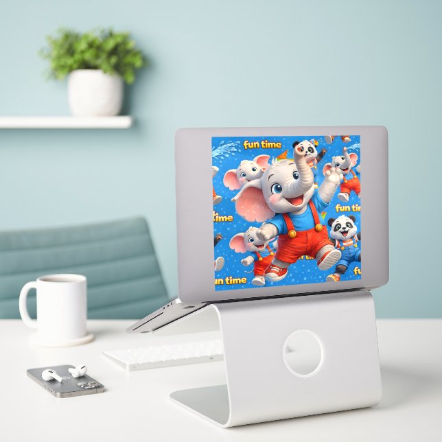 Adesivo grande de vinil de elefante e panda (Laptop na mesa)