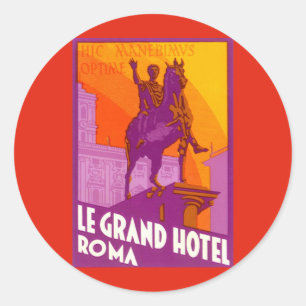 Adesivo Grande Hotel Roma Estátua, Itália, Viagem Vintage
