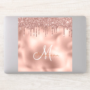 Adesivo Grande para Laptop Monograma Dourado Rosa