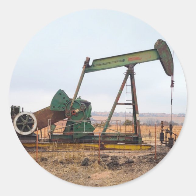 Adesivo Grande Pumpjack Verde em Campo de Petróleo (Frente)