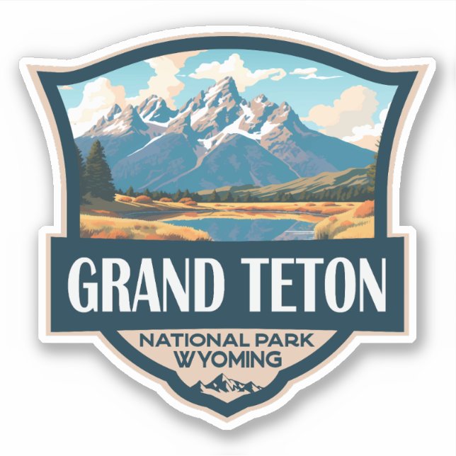 Adesivo Grande Teton National Park Illustration Retro (Frente)