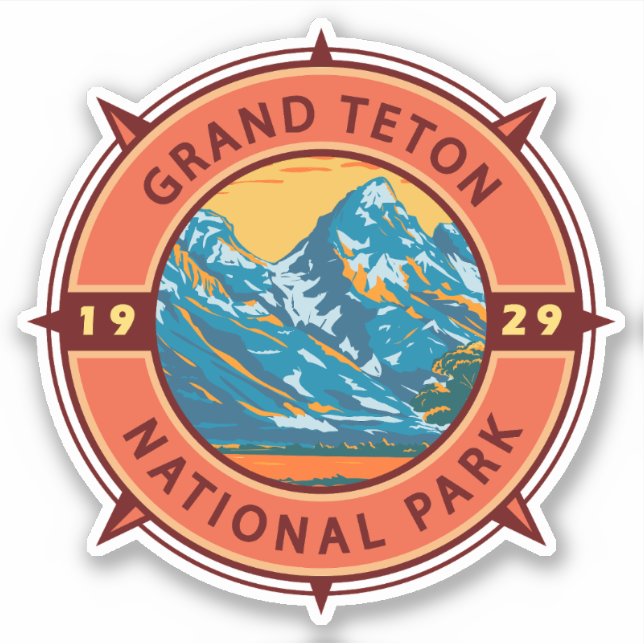 Adesivo Grande Teton National Park Retro Compass Emblem (Frente)