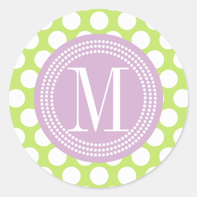 Adesivo Grandes Bolinhas verdes e Lavandas, monogramadas (Frente)