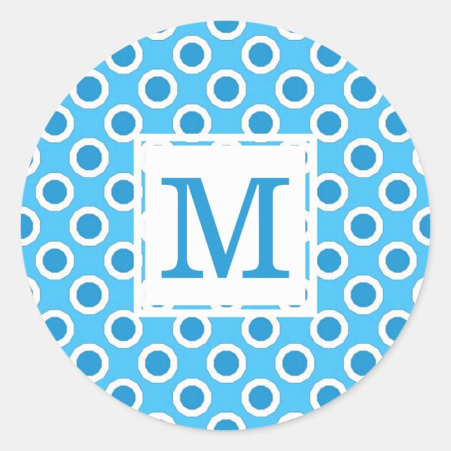 Adesivo Grandes Pontos Brancos Azuis Modernos Monogramados (Frente)
