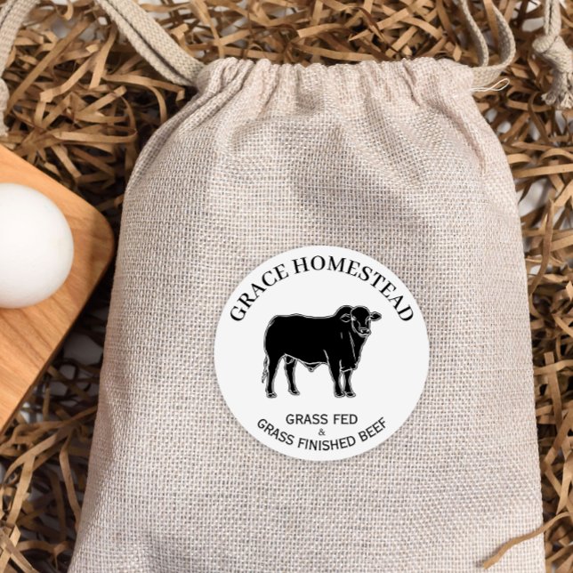Adesivo Grass Fed Beef Nome Adicione Agricultores Mercado  (Criador carregado)