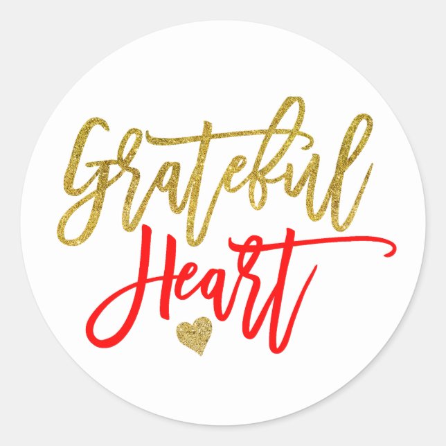 Adesivo Grateful Heart Ação de Graças Red Dourado Script W (Frente)