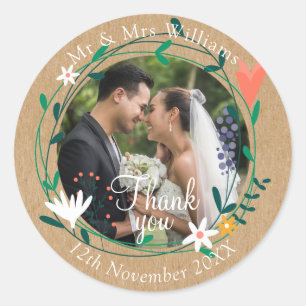 Adesivo Gratidão de Foto de Casamento com Grinalda Floral