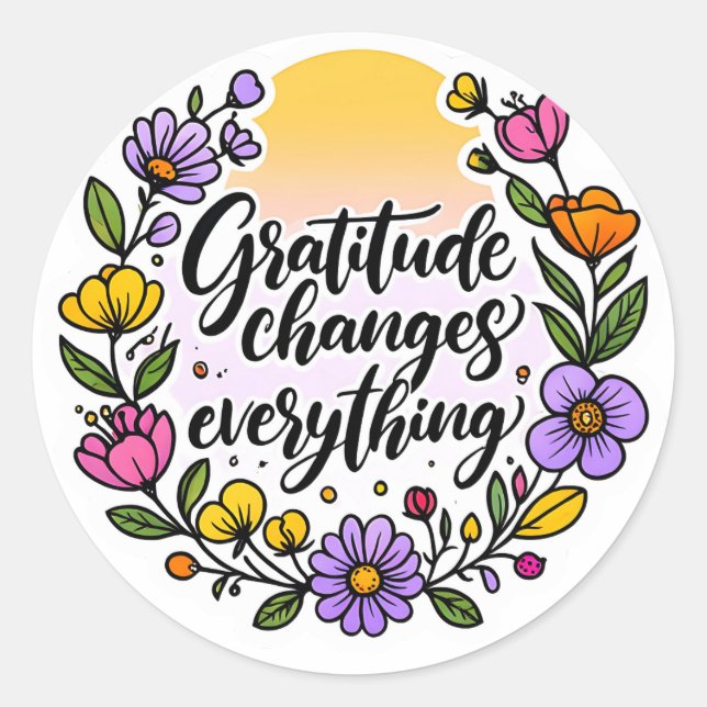 Adesivo Gratidão Muda Tudo - Cotação Inspiradora (Frente)