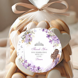 Adesivo Gratidão Quinceañera Floral Tiara Prata Lavanda