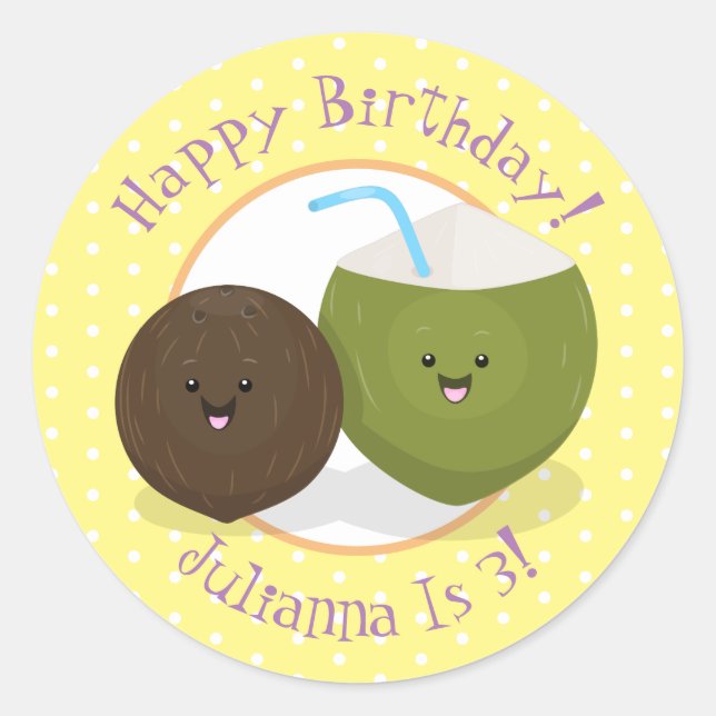 Adesivo Grátis feliz desenho animado de coconuts kawaii (Frente)