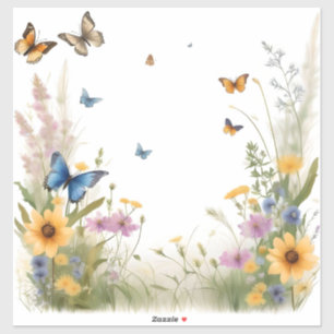 Adesivo Graus E Borboletas De Flores Selvagens Por Aquarel