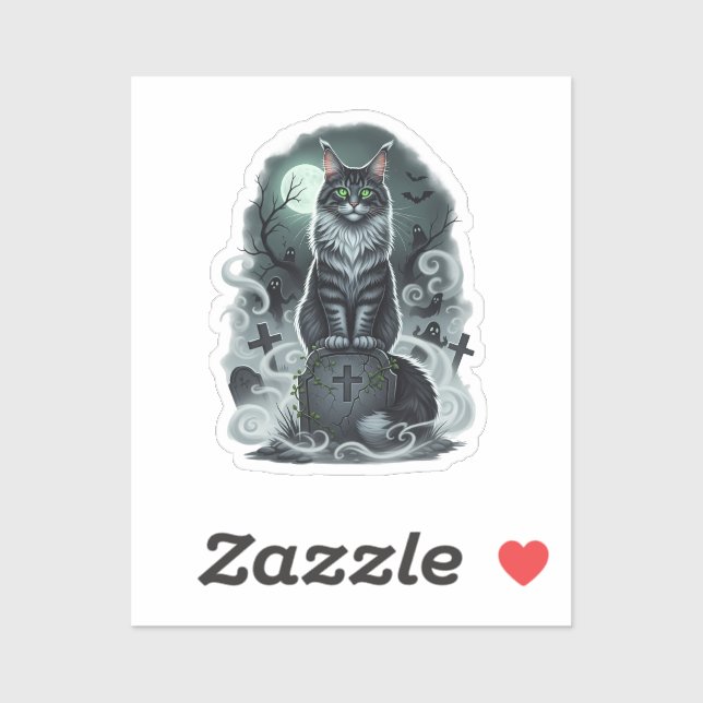 Adesivo Graveyard Guardian - Maine Coon Halloween (Folha)