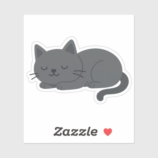 Adesivo Gray Cat Sleeping Peacefully – Minimalist Cat Art (Folha)