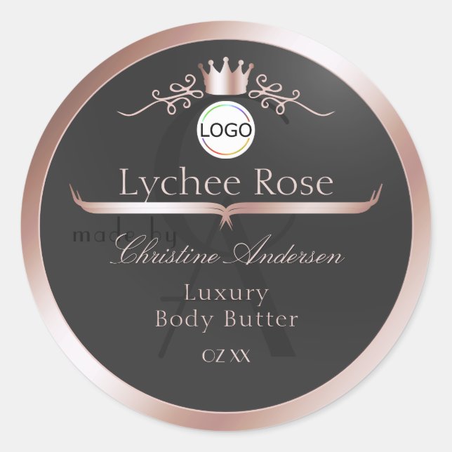 Adesivo Gray Product Label Rose Gold Frame Logo Monogram (Frente)